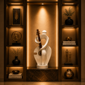 Elegant White Abstract Musician Sculpture with Violin – Modern Artistic Tabletop Decor
