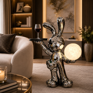 Luna Butler Bunny Lamp – Luxury Rabbit Side Table Sculpture with Moon Light
