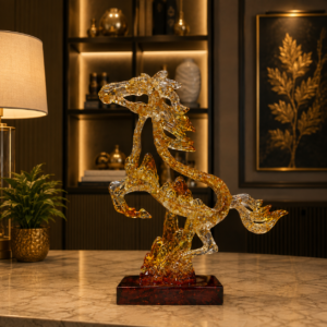 Luxury Crystal Golden Horse Sculpture – Elegant Decorative Accent for Living Room, Office & Console Table
