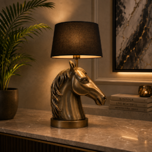 Luxury Horse Head Table Lamp – Antique Gold Equestrian Decorative Accent Light for Living Room & Bedroom