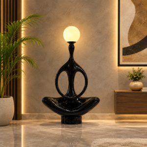 Modern Black Abstract Table Lamp Sculpture with Globe Light – 36 Inch Decorative Accent