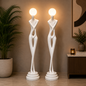 Modern White Abstract Female Figure Floor Lamp – Sculptural Standing Light