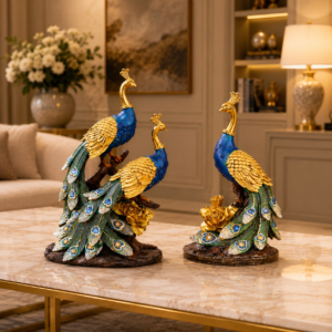 Royal Aura Peacock Figurine Set – Luxury Decorative Peacock Showpieces